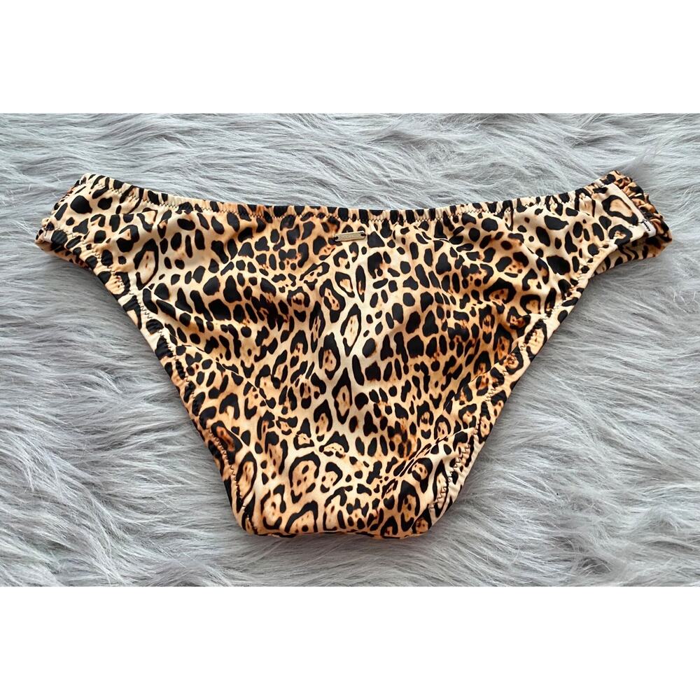 Victoria's Secret Swim Bikini Bottom Natural Leopard Ruched Sides Bottom NWOT L - Picture 2 of 2